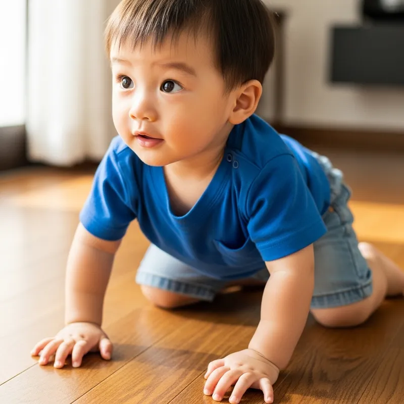 Adventurous Asian Boy Crawling on Floor | Curious Exploration Adventurous Asian Boy Crawling on Floor | Curious Exploration