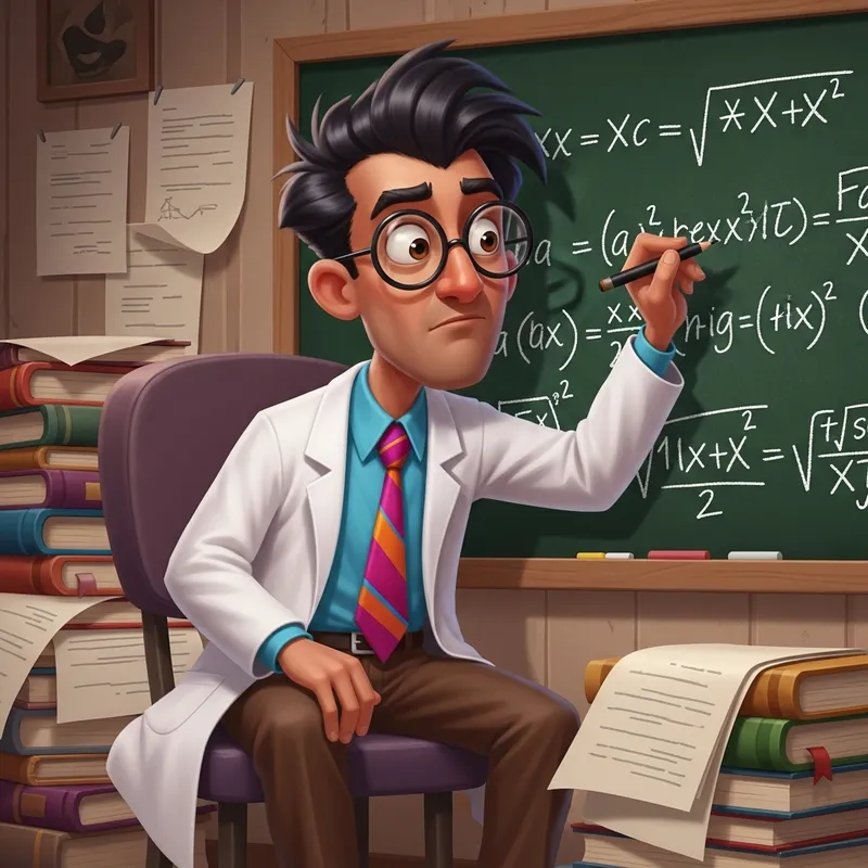 South Asian Male Cartoon Solving Math Equations