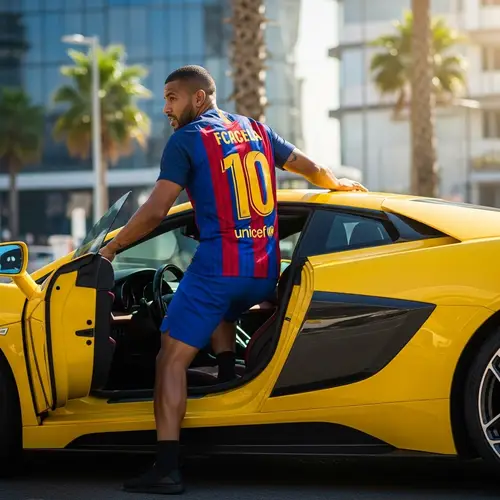Athletic Footballer Exiting High-End Sports Car | South American Player