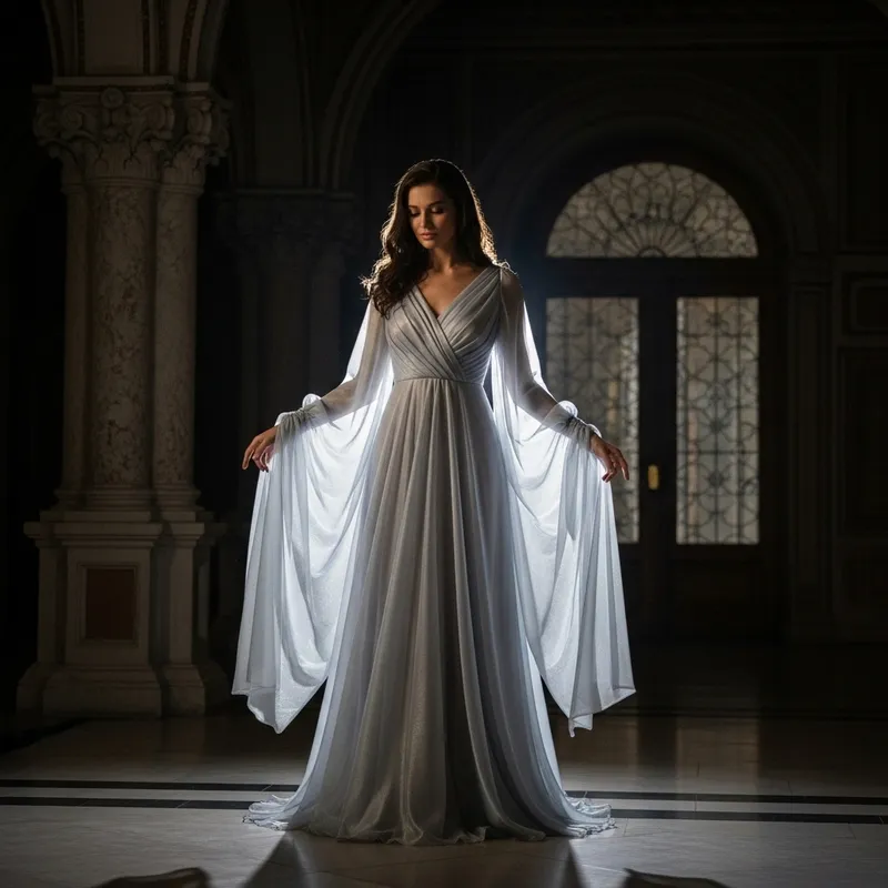 Elegant Woman in Translucent Robe