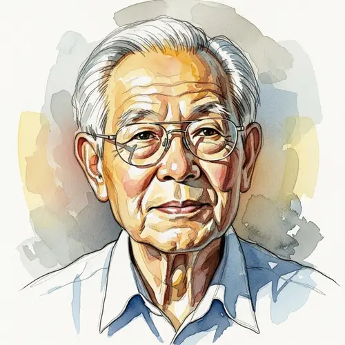 Elderly Asian Male Intellectual Sketch in Watercolor Pastels