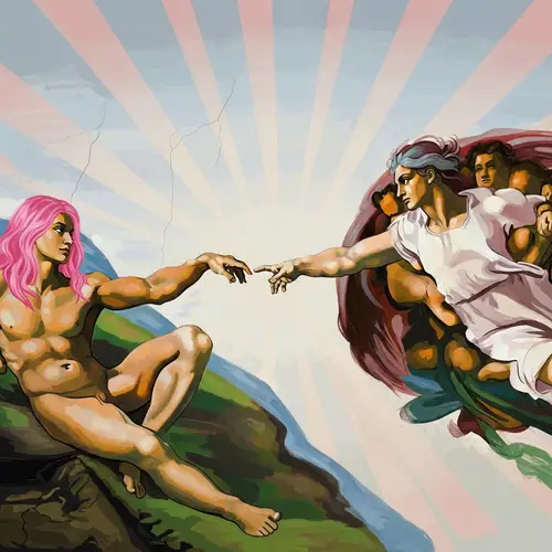 Reimagining of 'The Creation of Adam' with a Modern Twist