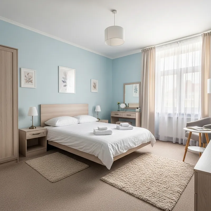 Cosy and Serene Bedroom Design in Soft Pastel Blue Palette