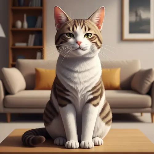 Tranquil Domestic Cat with White and Brown Fur