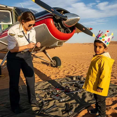 Female Pilot Repairing Plane in Desert | Pilot & Boy in Desert Scene