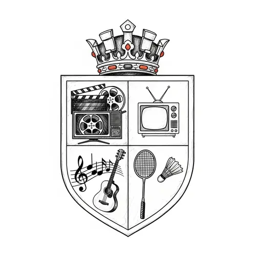 Custom Coat of Arms Design with Symbols of Movies, TV, Music & Badminton