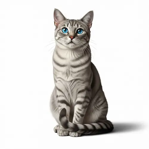 Domestic Short-Haired Cat with Glossy Coat and Sparkling Blue Eyes