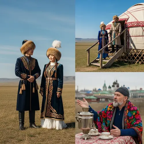 Traditional Kazakh Attire in Steppe - Cultural Encounter