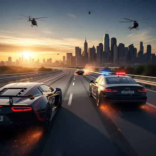 High-Speed Car Chase Scene at Dusk | Adrenaline-Fueled Action