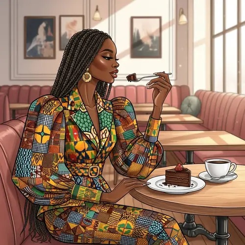 Fashion Illustration of Elegant Black Woman in African Prints