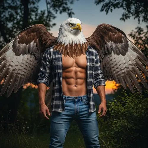 Mythical Human-Eagle Creature in Natural Setting