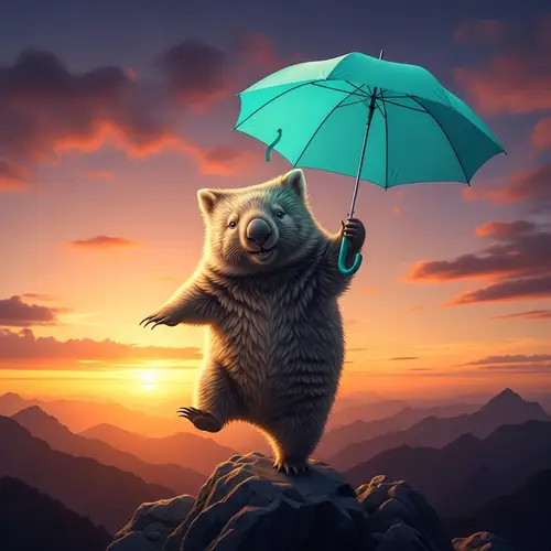 Joyful Dancing Wombat at Sunset | Digital Art Style