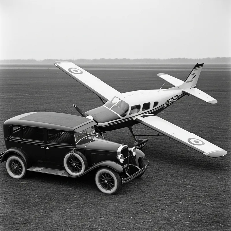 Dramatic Vintage Car and Plane Collision Moment