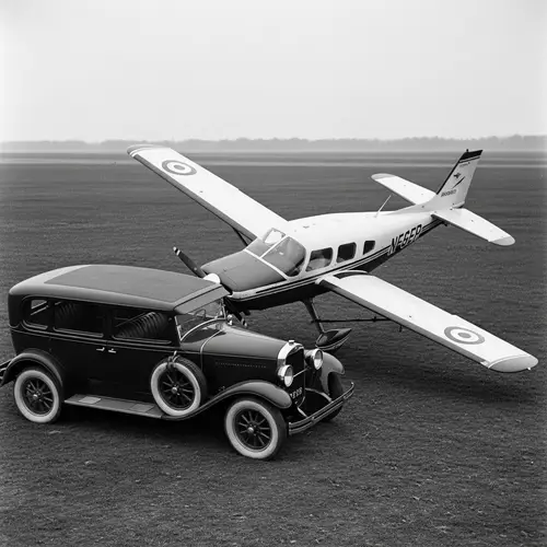 Vintage Car and Small Plane Collision Spectacle