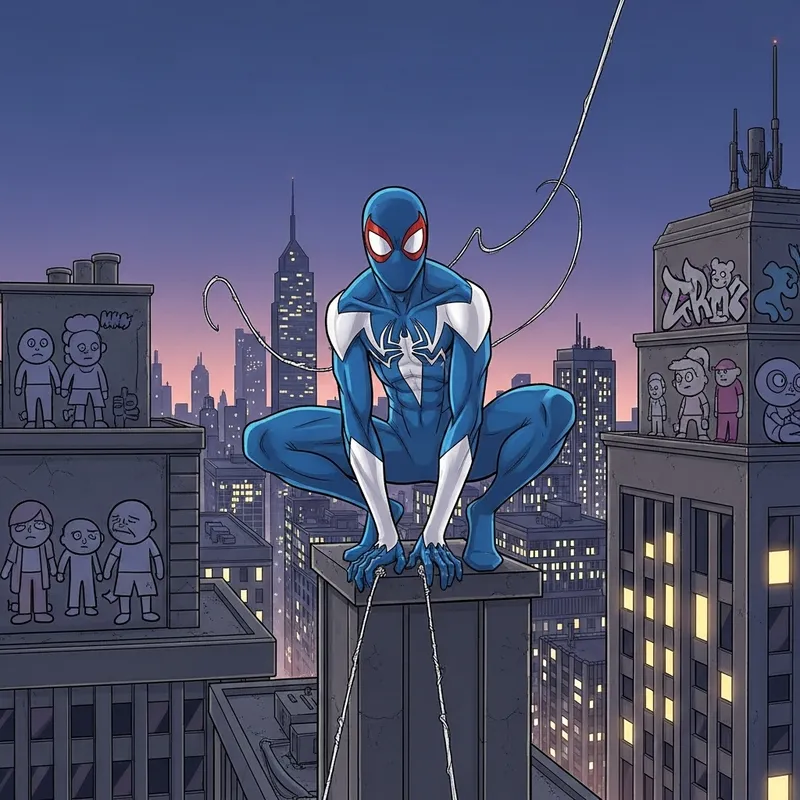 Spiderman Comic: Superhero's Twilight Vigil in Action
