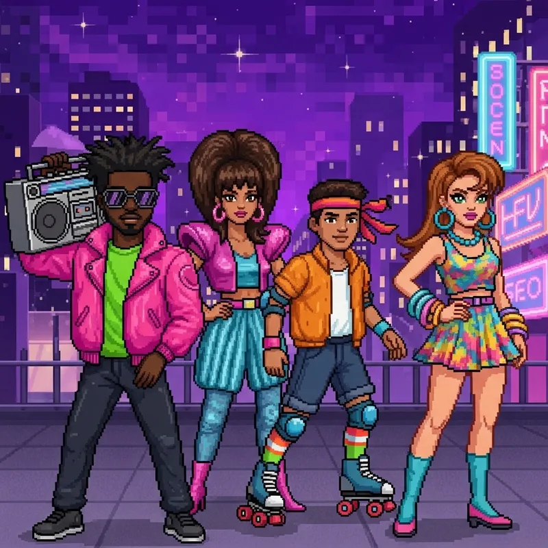 Pixel 80s Characters: Colorful Retro Vibes
