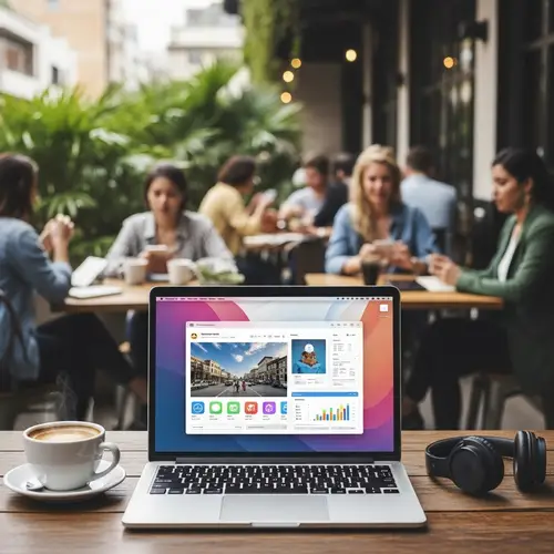 Digital Nomad's Work Environment: Laptop, Coffee & Conversations