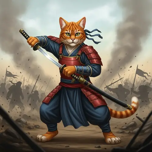 Fierce Feline Warrior: Katana Combat Scene