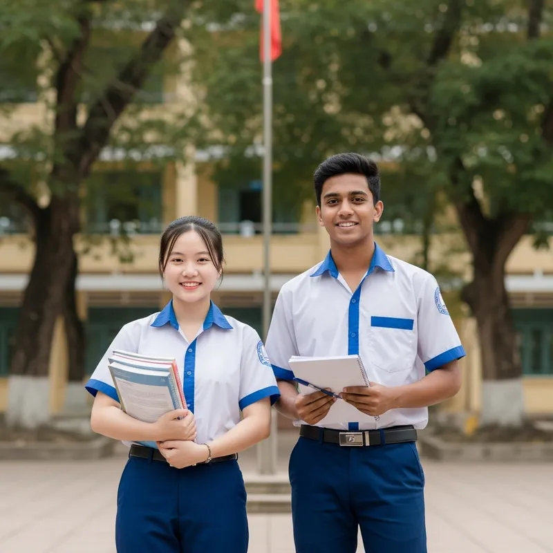 Vietnamese Student Friends in Traditional School Attire
