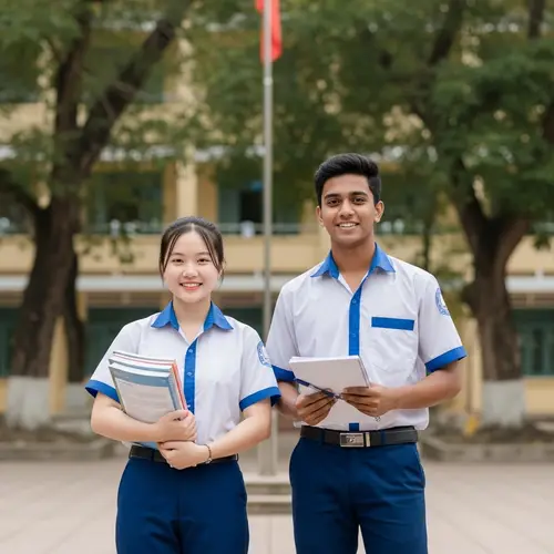Vietnamese Students in Traditional School Uniforms
