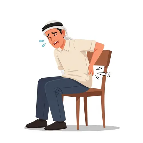Funny Illustration of Middle-Eastern Man Experiencing Lower Back Pain