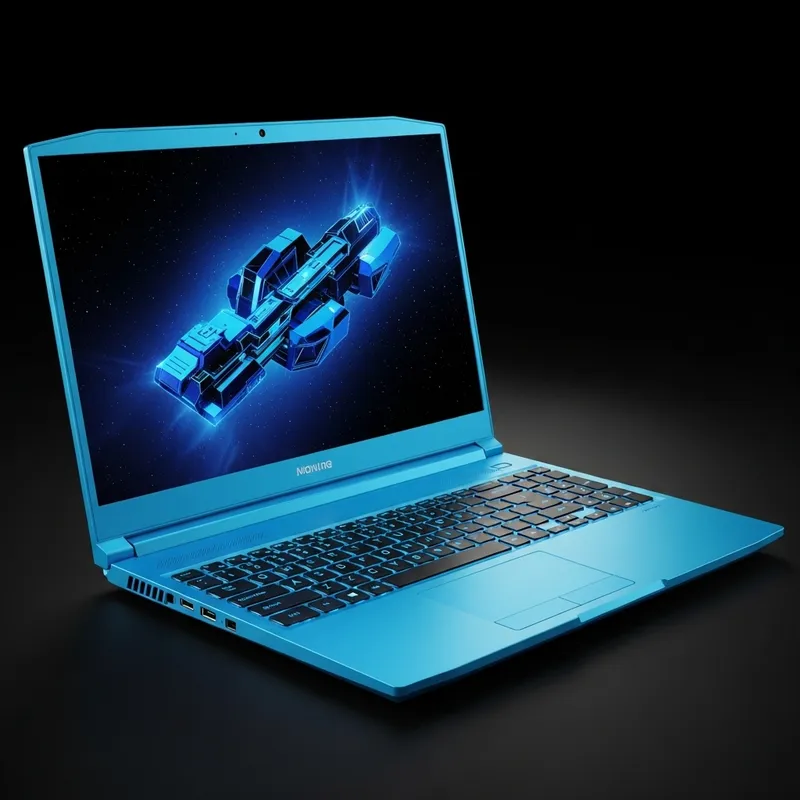 Radiant Blue Gaming Laptop on Dark Background Radiant Blue Gaming Laptop on Dark Background