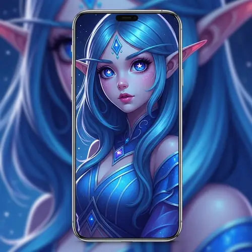 Beautiful Blue and Purple Elf Girl for Mobile Screen
