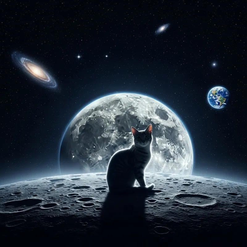 Cat on Moon: A Serene Feline on Celestial Surface