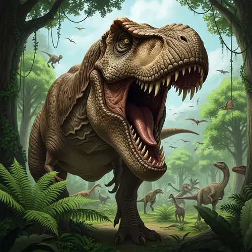 Epic T-Rex Roaring in a Prehistoric Jungle