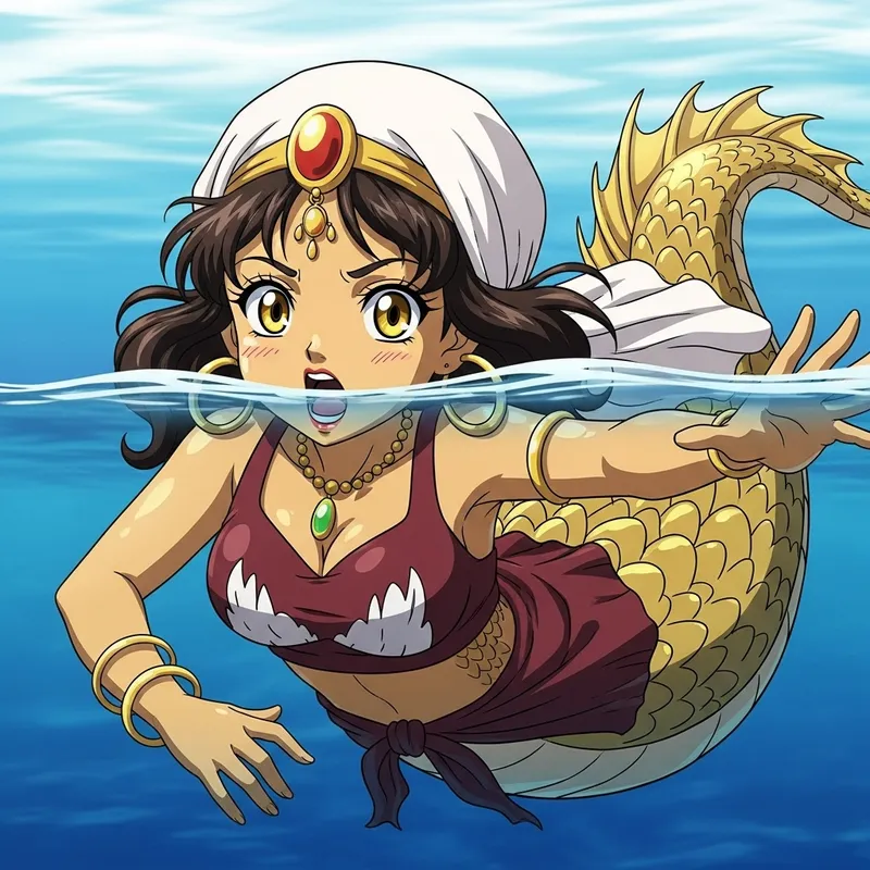 Cute Anime Girl Swimming with Golden Scales Cute Anime Girl Swimming with Golden Scales