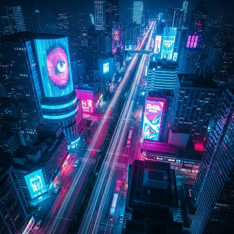 Cyberpunk Cityscape at Night | Neon Lights | Aerial Views