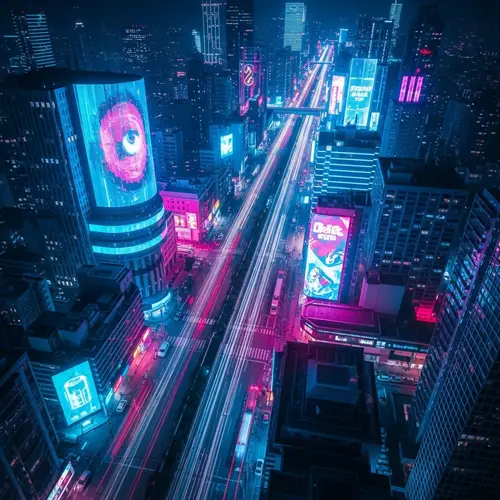Futuristic Night Cityscape | Vibrant Neon Lights | Cyberpunk Genre