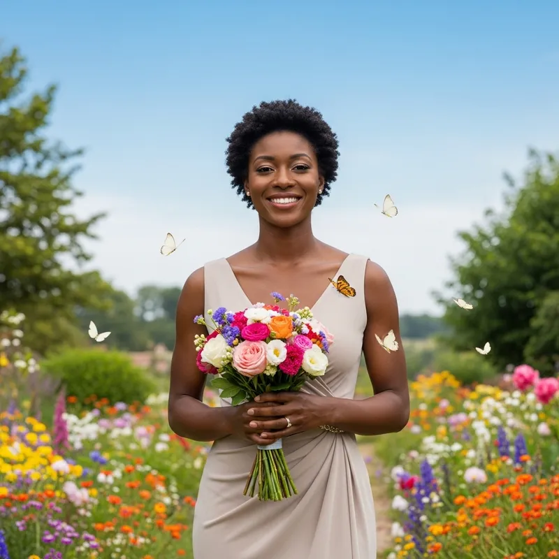 Elegant Black Woman in Serene Garden