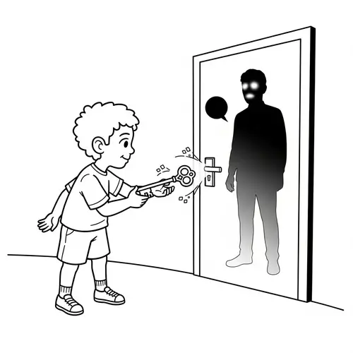 Coloring Page Illustration: Child Unlocking Mystic Door