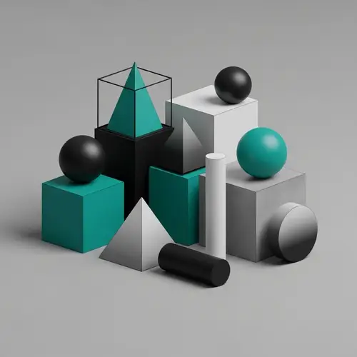 Minimalist Geometric Shapes in Teal, Black, and Grey