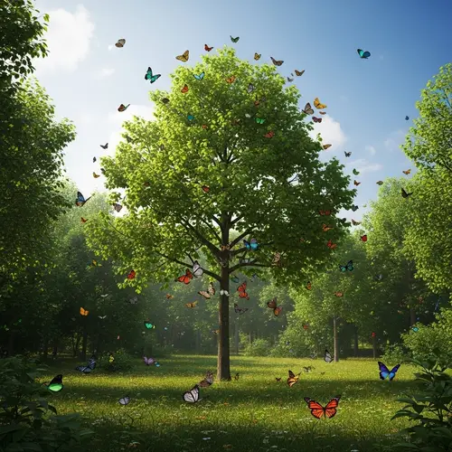 Stunning Tree with Colorful Butterflies: Nature's Marvel