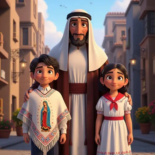 Modern Pixar-style Image of Jesus with Children in Traditional Attire