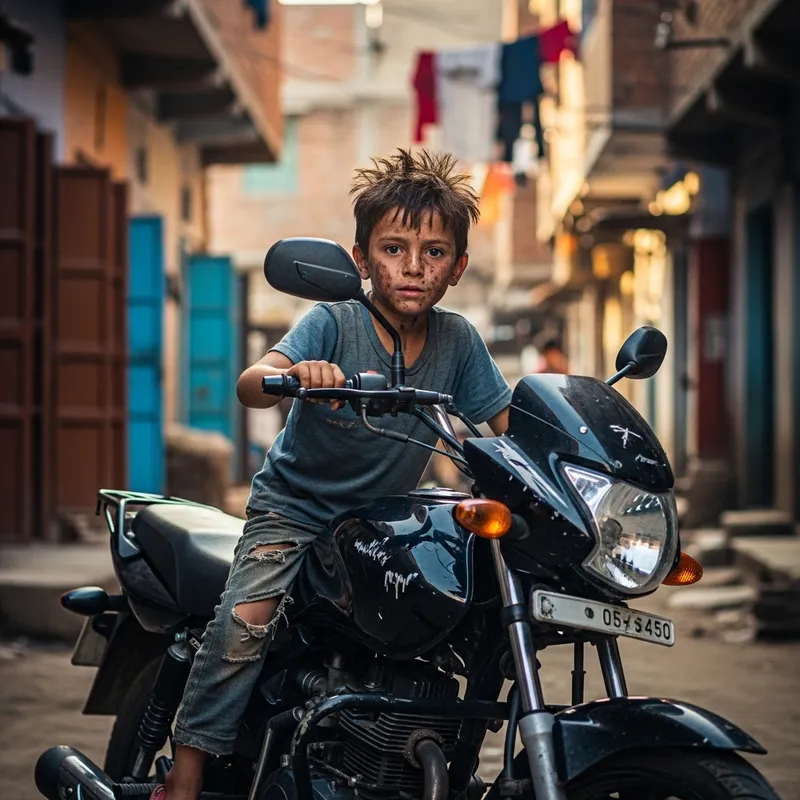 Street Child with Black Motorcycle - Anak Jalanan Motor Hitam