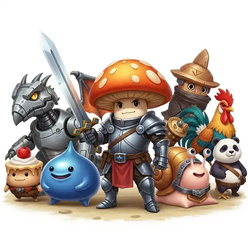 Fantasy Mushroom Swordsman and Companions in Armor and Whimsical Setting