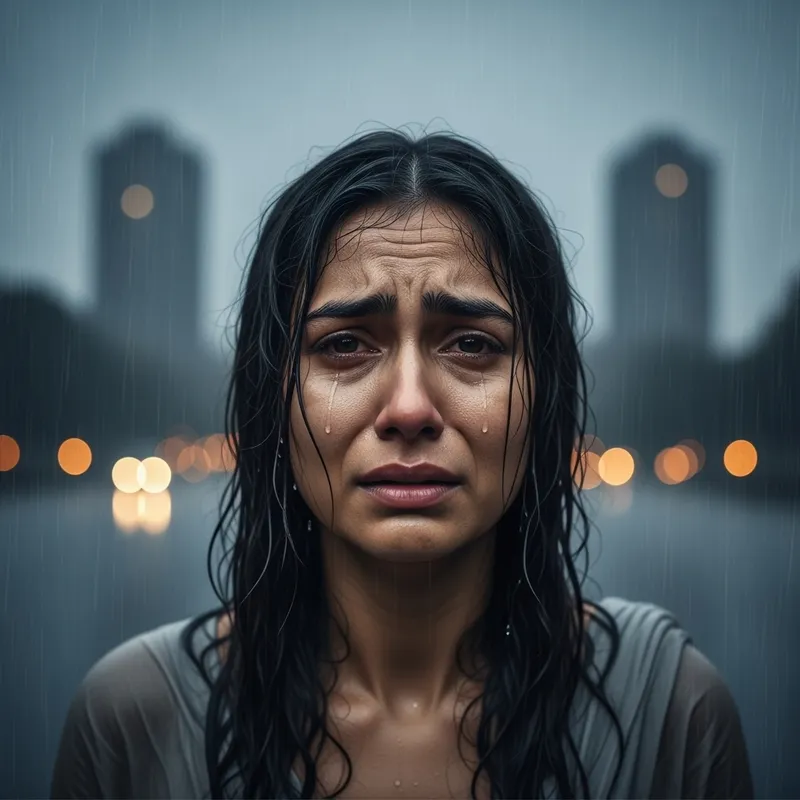 Heartbroken Woman Crying in the Rain