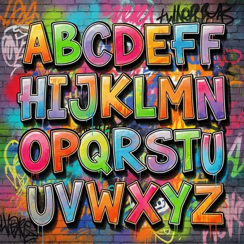 Vibrant Latin Alphabet Art: Expressive Urban Street Composition