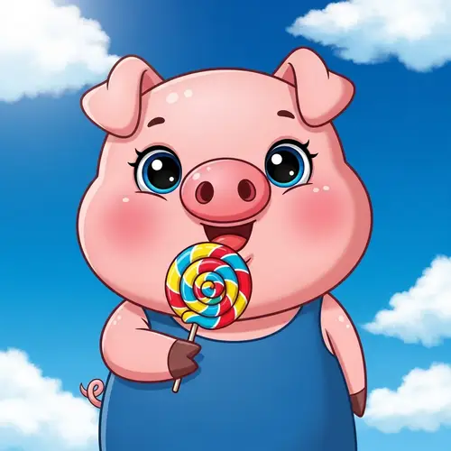 Chubby Little Pig Cartoon Holding Lollipop | Cute and Innocent