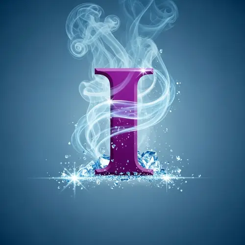 Purple Letter I Logo Design with Smoke and Ice Particles