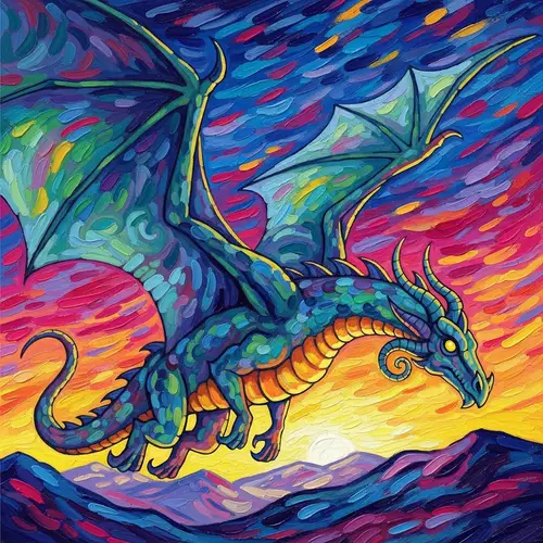 Majestic Dragon in Gaugin Style - Bold Colors & Simplified Shapes