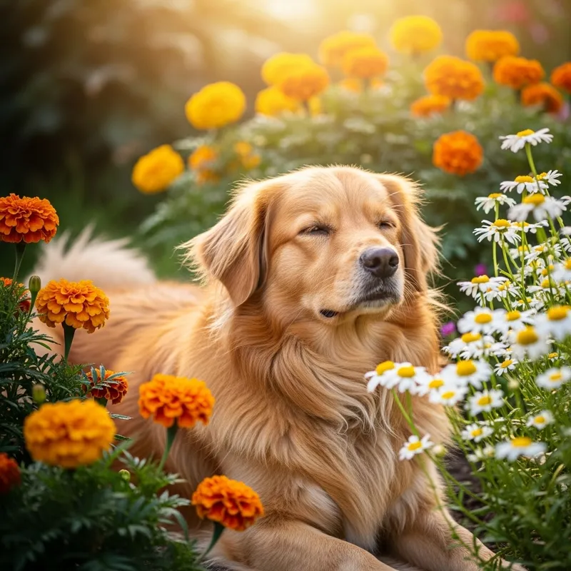 Tranquil Garden Scene with a Beautiful Dog