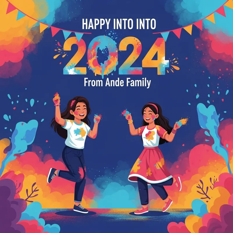 Happy New Year 2024 Image - Colorful Holi Celebration by Ande Family