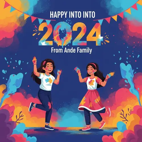 2024 New Year Celebration Image - Vibrant Holi Colors | Ande Family