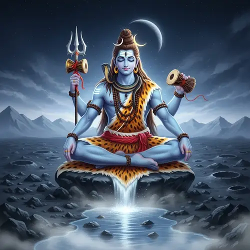 Shiva - Deity on Moon with Radiant Powers