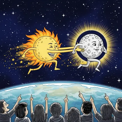 Sun Chasing Moon Eclipse: Fantastical Celestial Doodle Story