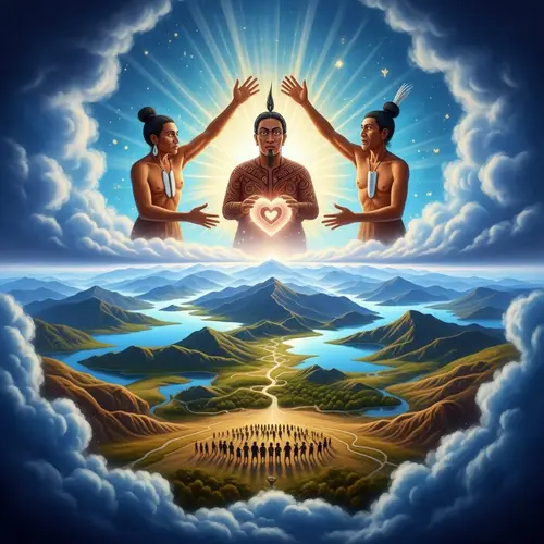 Celestial View of New Zealand Landscape with Maori Ancestors